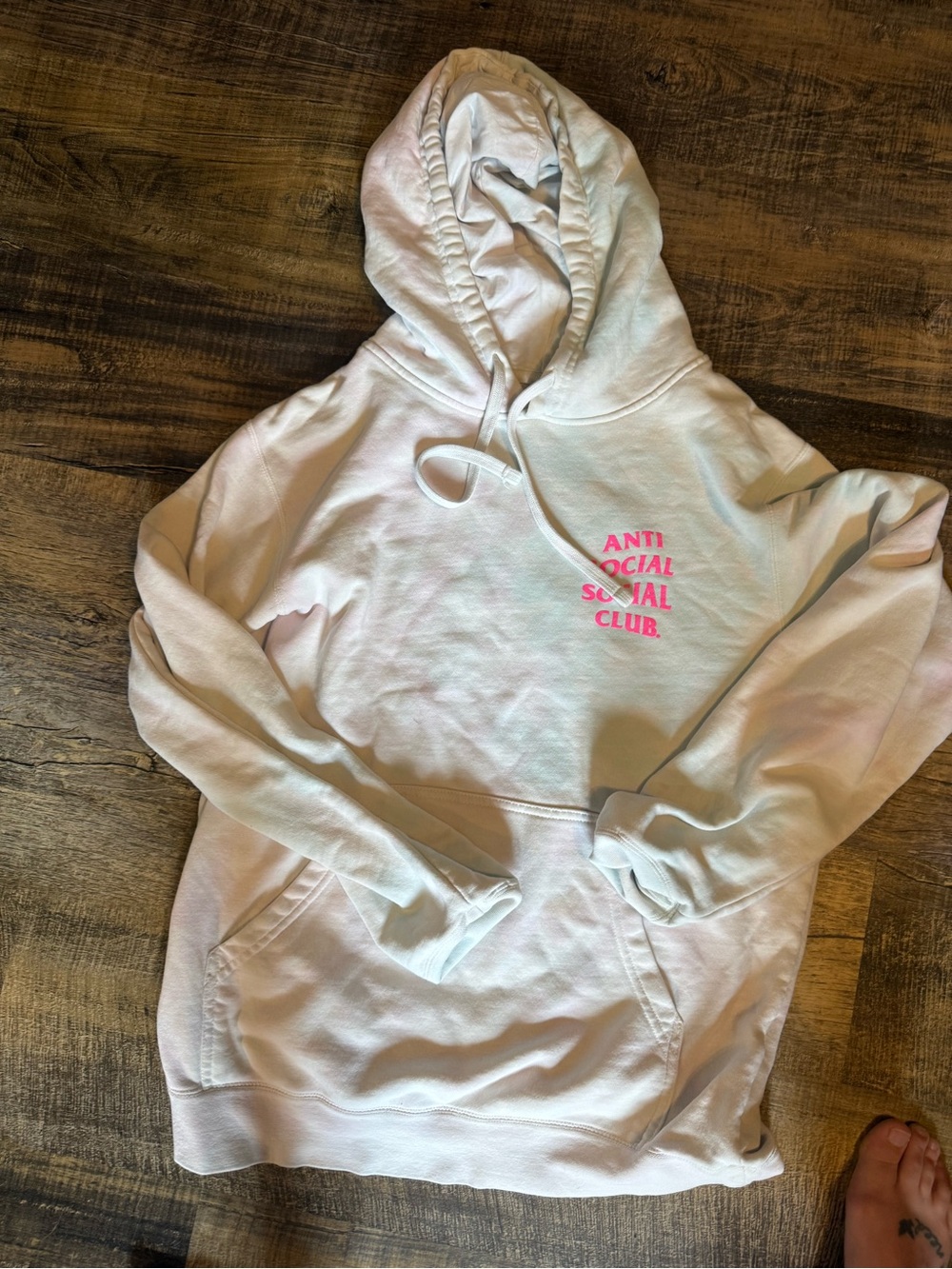 Anti Social Social Club White Hoodie with Pink Logo